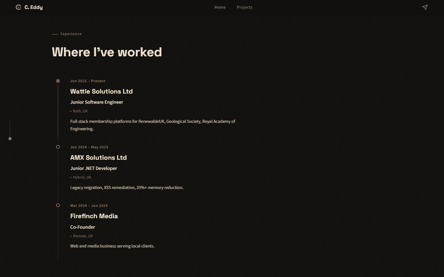 ciaraneddy.com experience timeline section